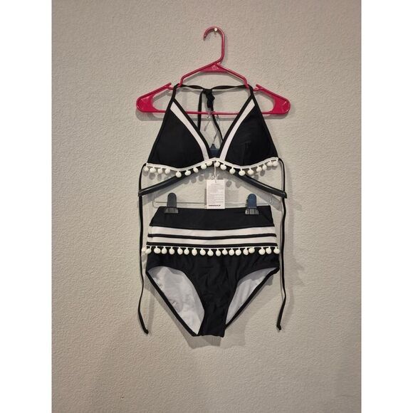 Cocoship Womens High Waist Tassel‎ Trim Top Halter Straps Swimsuit Size 8 NWT - Picture 1 of 12